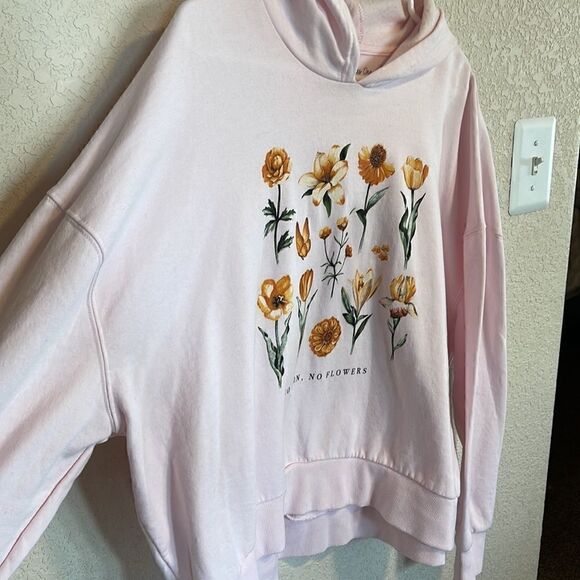 Rebellious One- Pink No Rain No Flowers Screen Print Cropped Length Hoodie, XL - Picture 4 of 6